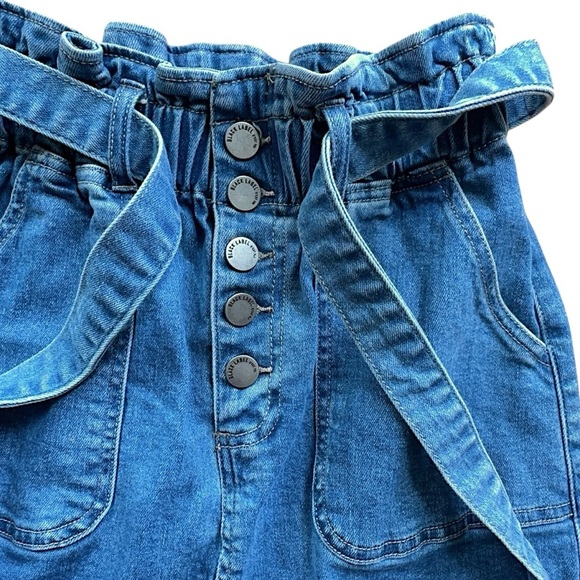 BLACK LABEL PAPERBAG STRETCH DENIM SKIRT BUTTON FLY TIE WAIST POCKETS | SMALL - Picture 3 of 10